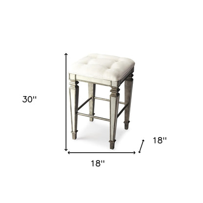 30" White and Silver Solid and Manufactured Wood Backless Counter Height Bar Chair - FurniFindUSA