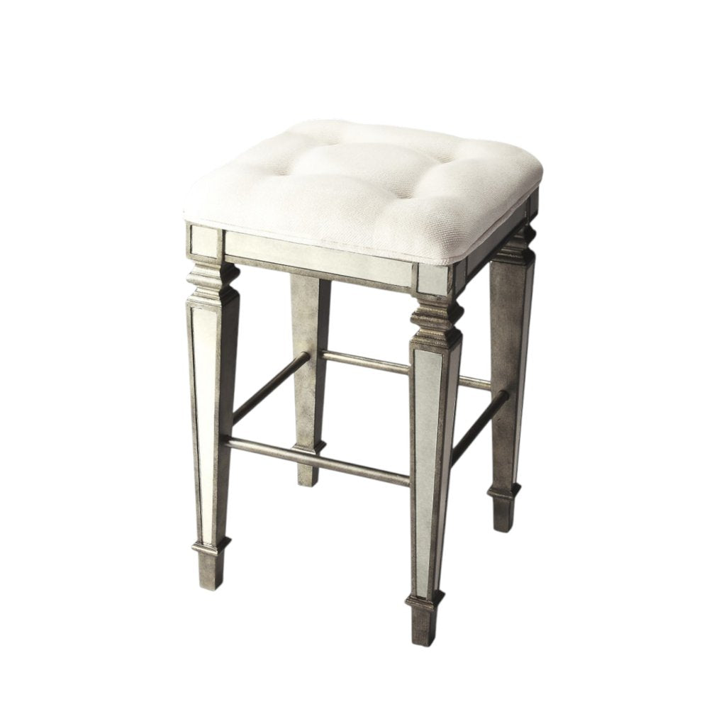30" White and Silver Solid and Manufactured Wood Backless Counter Height Bar Chair - FurniFindUSA