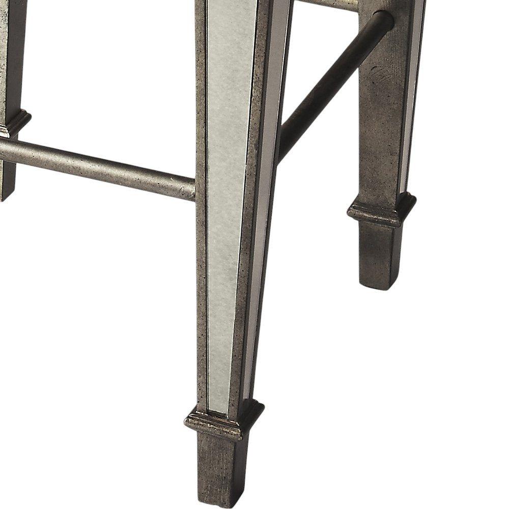 30" White and Silver Solid and Manufactured Wood Backless Counter Height Bar Chair - FurniFindUSA