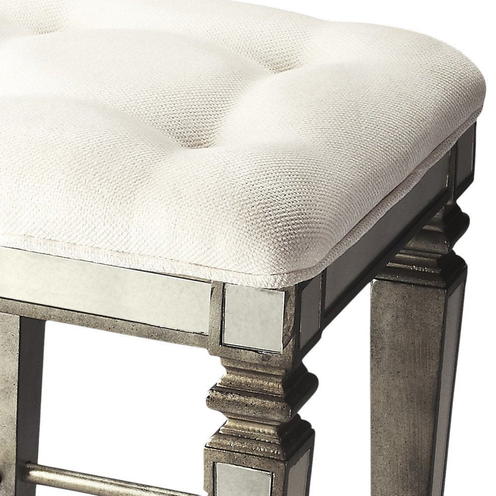 30" White and Silver Solid and Manufactured Wood Backless Counter Height Bar Chair - FurniFindUSA