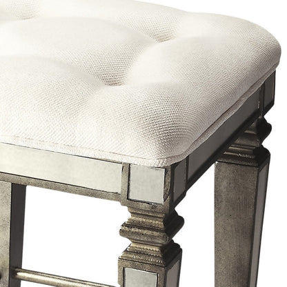 30" White and Silver Solid and Manufactured Wood Backless Counter Height Bar Chair - FurniFindUSA