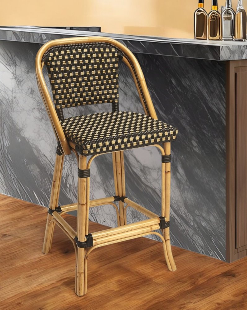 26" Brown and Natural Rattan Counter Height Bar Chair HomeRoots