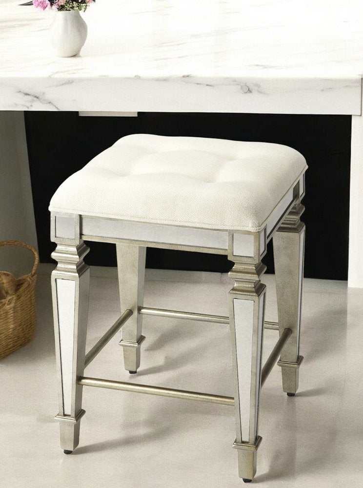 30" White and Gray Solid and Manufactured Wood Backless Counter Height Bar Chair HomeRoots