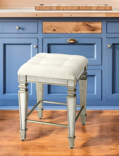 30" White and Gray Solid and Manufactured Wood Backless Counter Height Bar Chair HomeRoots