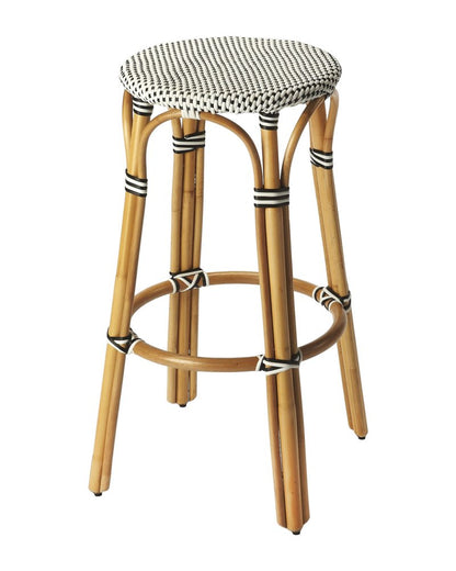 30" Natural Black and White Rattan Backless Bar Height Bar Chair HomeRoots