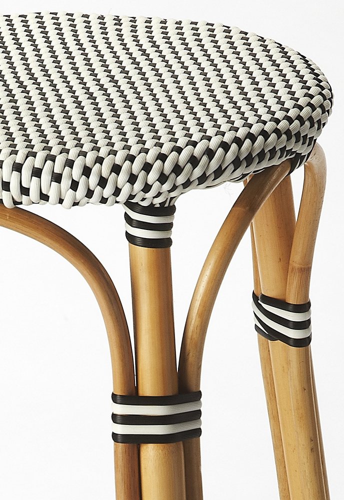 30" Natural Black and White Rattan Backless Bar Height Bar Chair HomeRoots