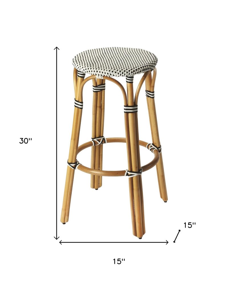 30" Natural Black and White Rattan Backless Bar Height Bar Chair HomeRoots