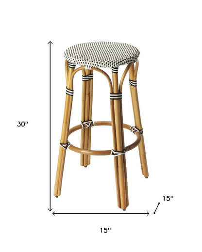 30" Natural Black and White Rattan Backless Bar Height Bar Chair HomeRoots