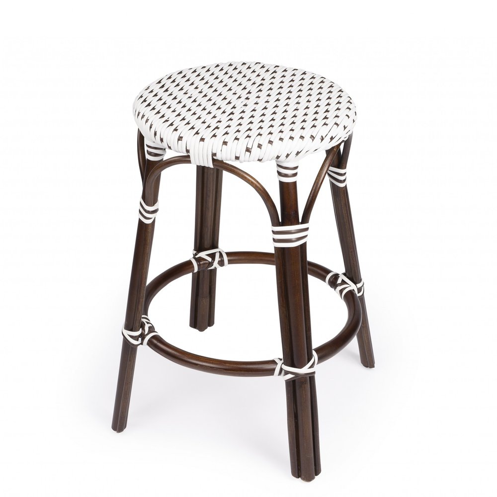 24" Brown And White Rattan Backless Counter Height Bar Chair HomeRoots