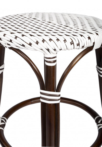 24" White and Dark Brown Rattan Backless Counter Height Bar Chair