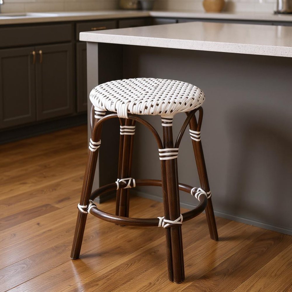 24" Brown And White Rattan Backless Counter Height Bar Chair HomeRoots