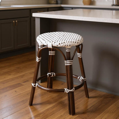 24" Brown And White Rattan Backless Counter Height Bar Chair HomeRoots