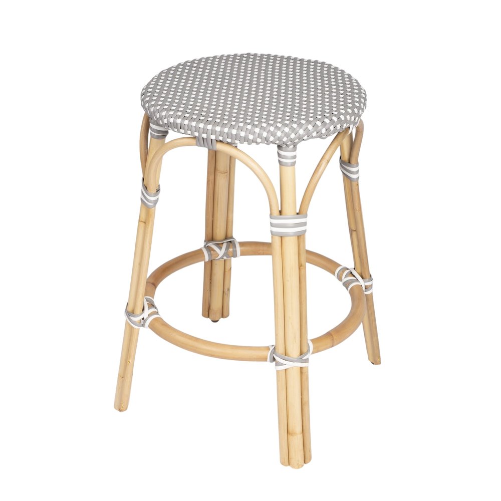 24" Natural Gray And Heavy Duty Plastic and Rattan Backless Counter Height Bar Chair HomeRoots