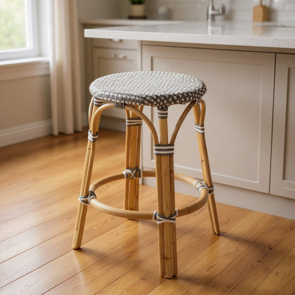 24" Natural Gray And Heavy Duty Plastic and Rattan Backless Counter Height Bar Chair HomeRoots