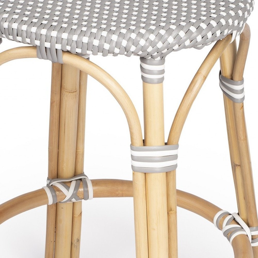 24" Natural Gray And Heavy Duty Plastic and Rattan Backless Counter Height Bar Chair HomeRoots