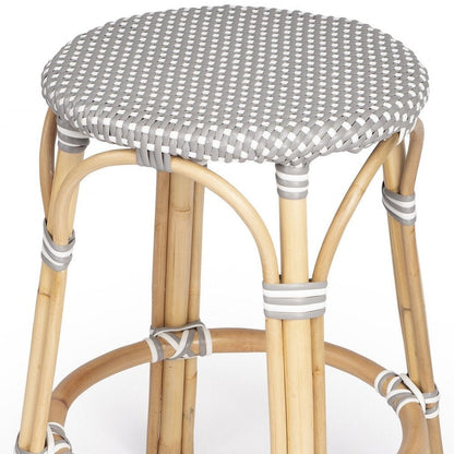 24" Natural Gray And Heavy Duty Plastic and Rattan Backless Counter Height Bar Chair HomeRoots