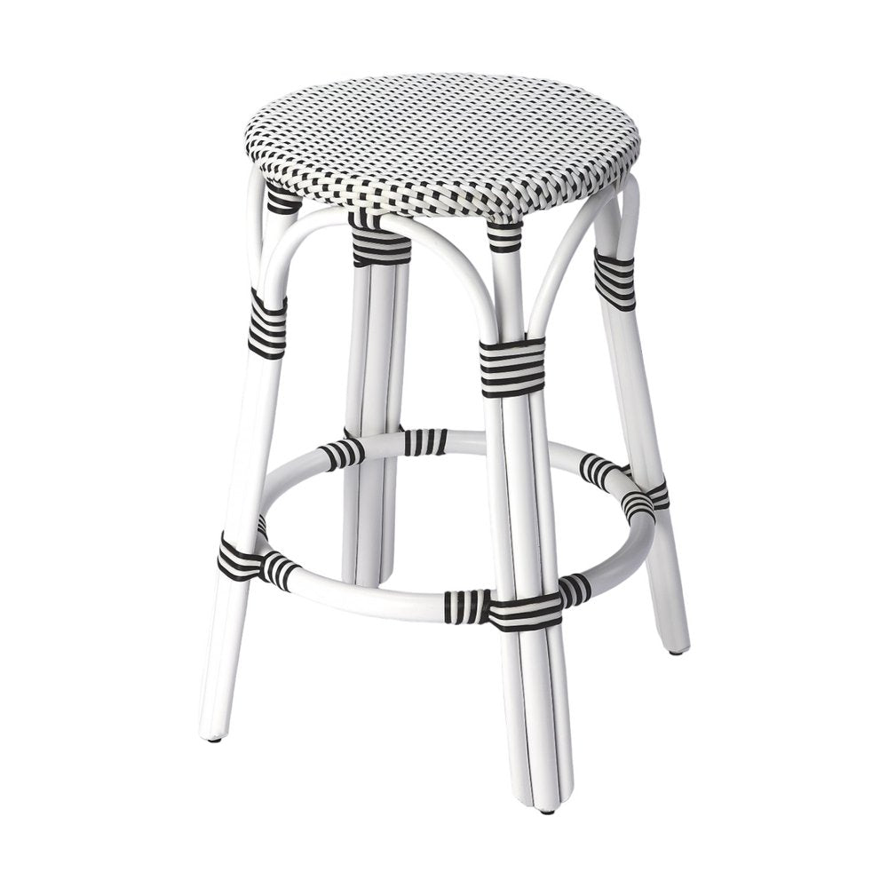 24" Black and White Rattan Backless Counter Height Bar Chair HomeRoots