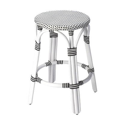 24" Black and White Rattan Backless Counter Height Bar Chair HomeRoots