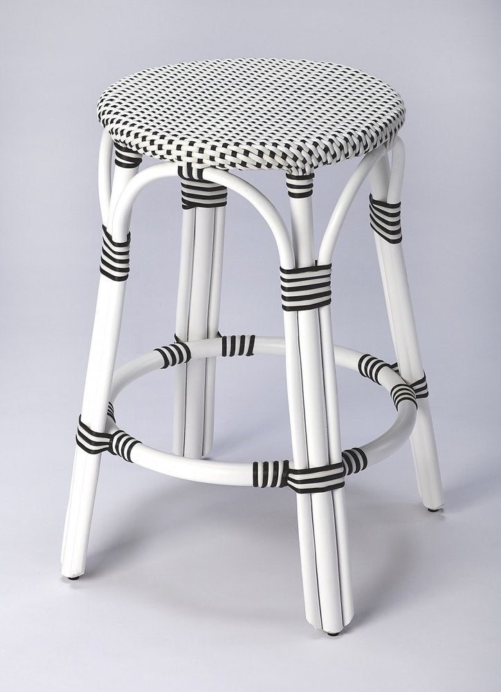 24" Black and White Rattan Backless Counter Height Bar Chair HomeRoots