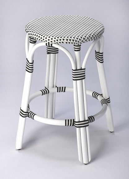 24" Black and White Rattan Backless Counter Height Bar Chair HomeRoots