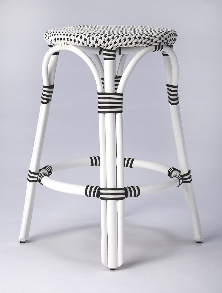 24" Black and White Rattan Backless Counter Height Bar Chair HomeRoots