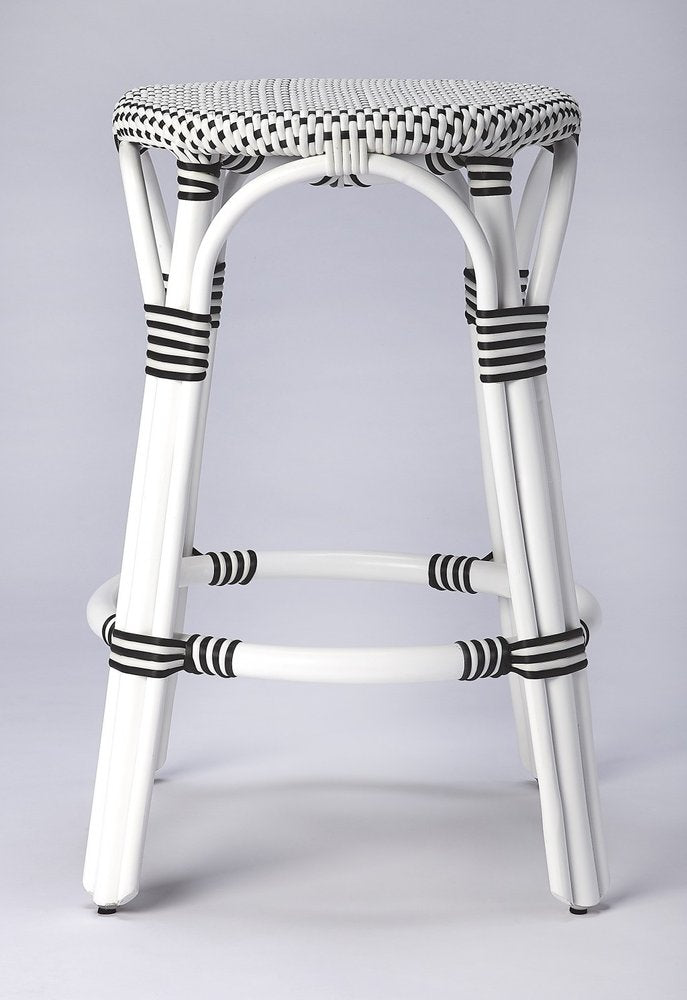 24" Black and White Rattan Backless Counter Height Bar Chair HomeRoots