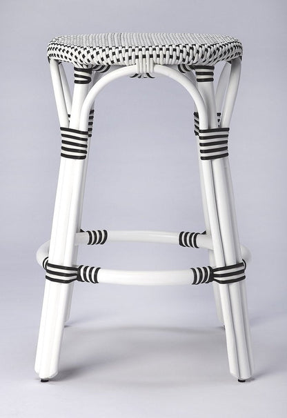 24" Black and White Rattan Backless Counter Height Bar Chair HomeRoots