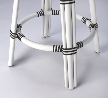 24" Black and White Rattan Backless Counter Height Bar Chair HomeRoots