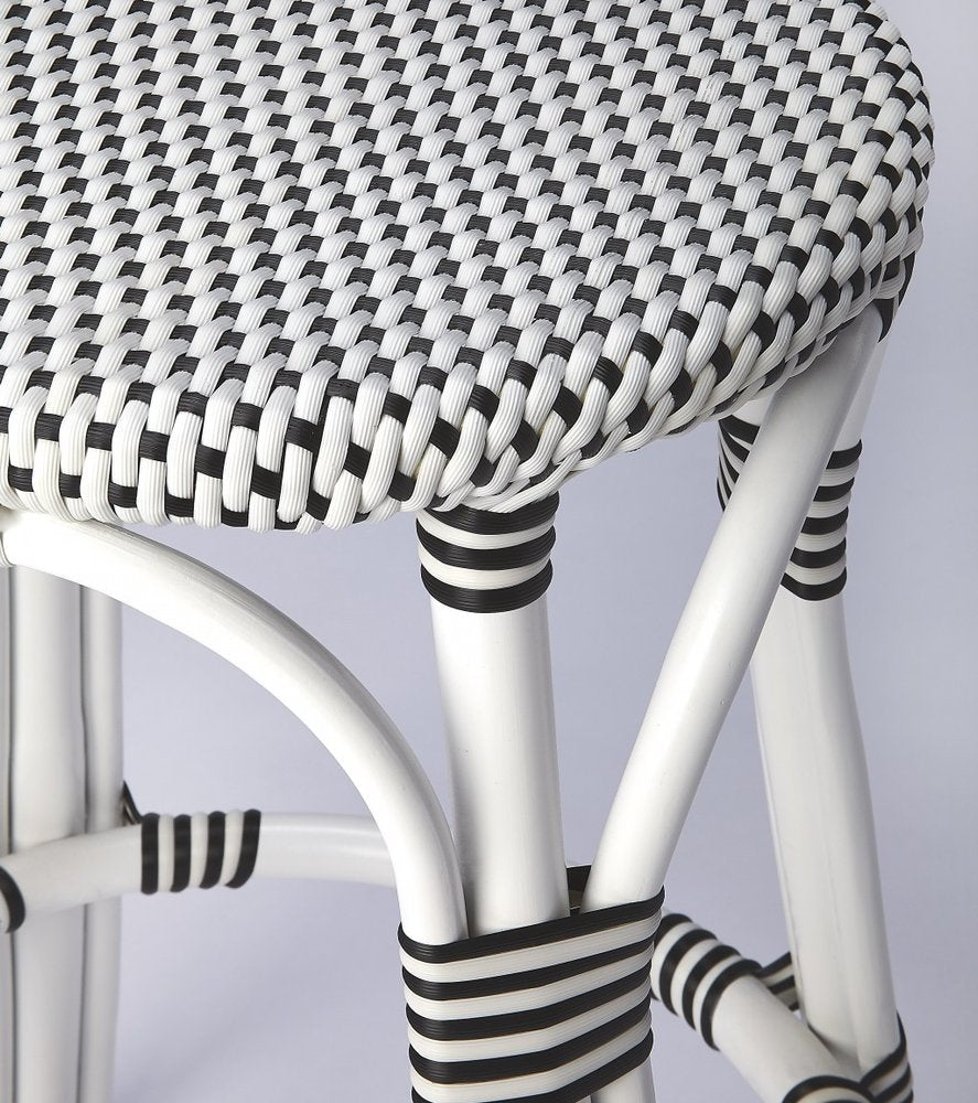 24" Black and White Rattan Backless Counter Height Bar Chair HomeRoots