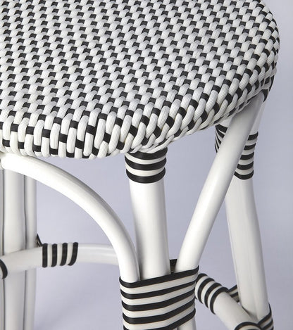 24" Black and White Rattan Backless Counter Height Bar Chair HomeRoots