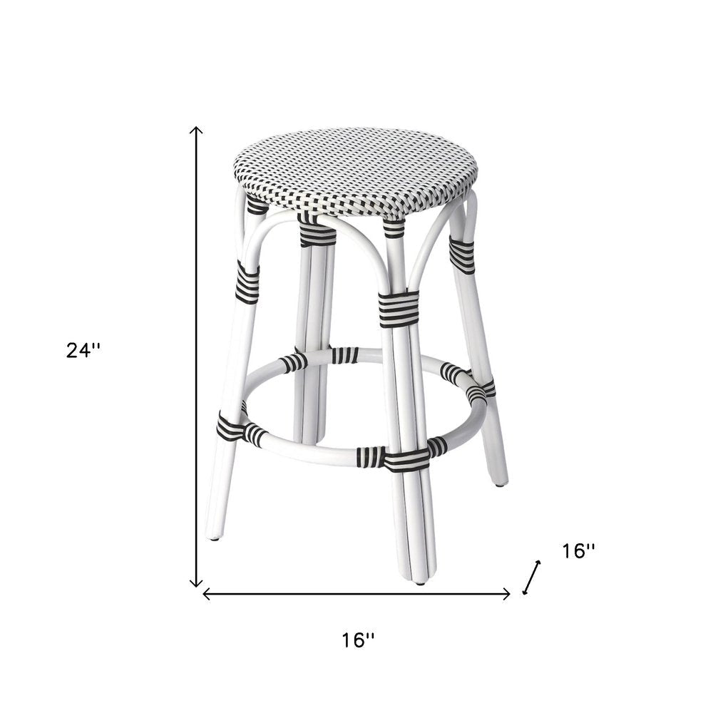 24" Black and White Rattan Backless Counter Height Bar Chair HomeRoots