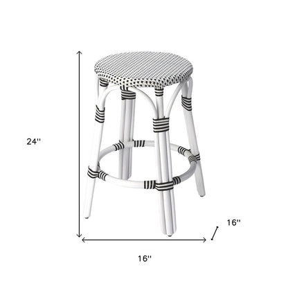 24" Black and White Rattan Backless Counter Height Bar Chair HomeRoots