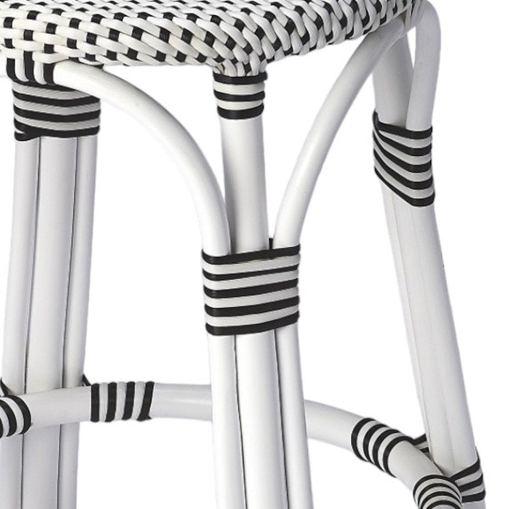 24" Black and White Rattan Backless Counter Height Bar Chair HomeRoots