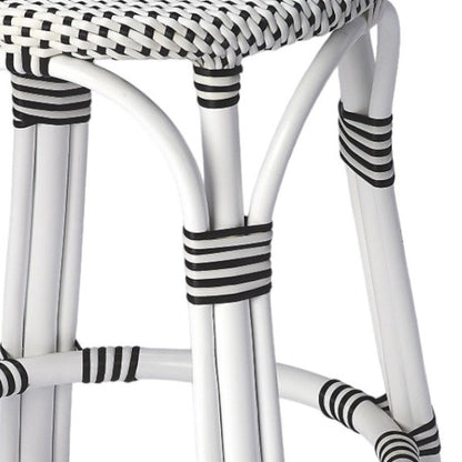 24" Black and White Rattan Backless Counter Height Bar Chair HomeRoots