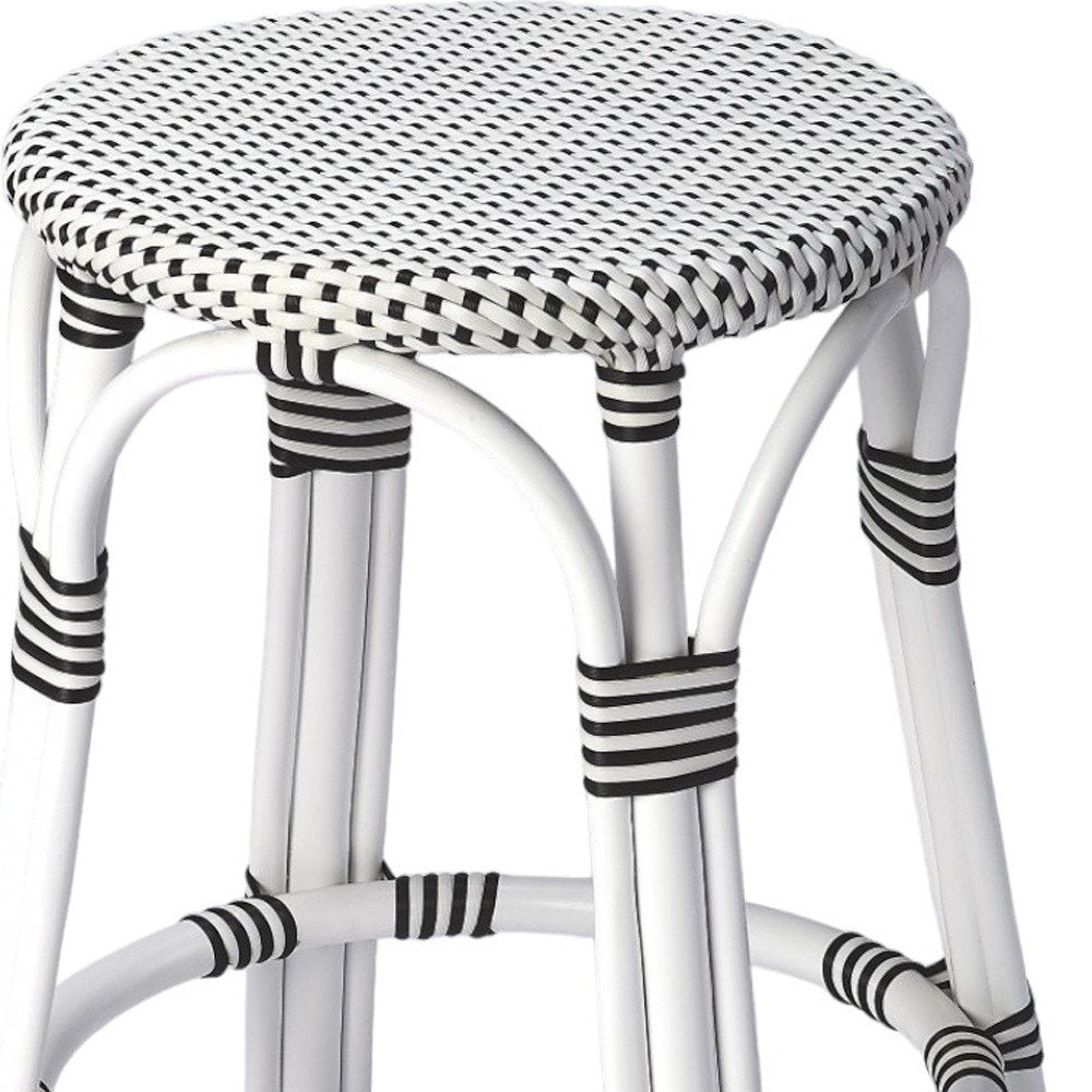24" Black and White Rattan Backless Counter Height Bar Chair HomeRoots