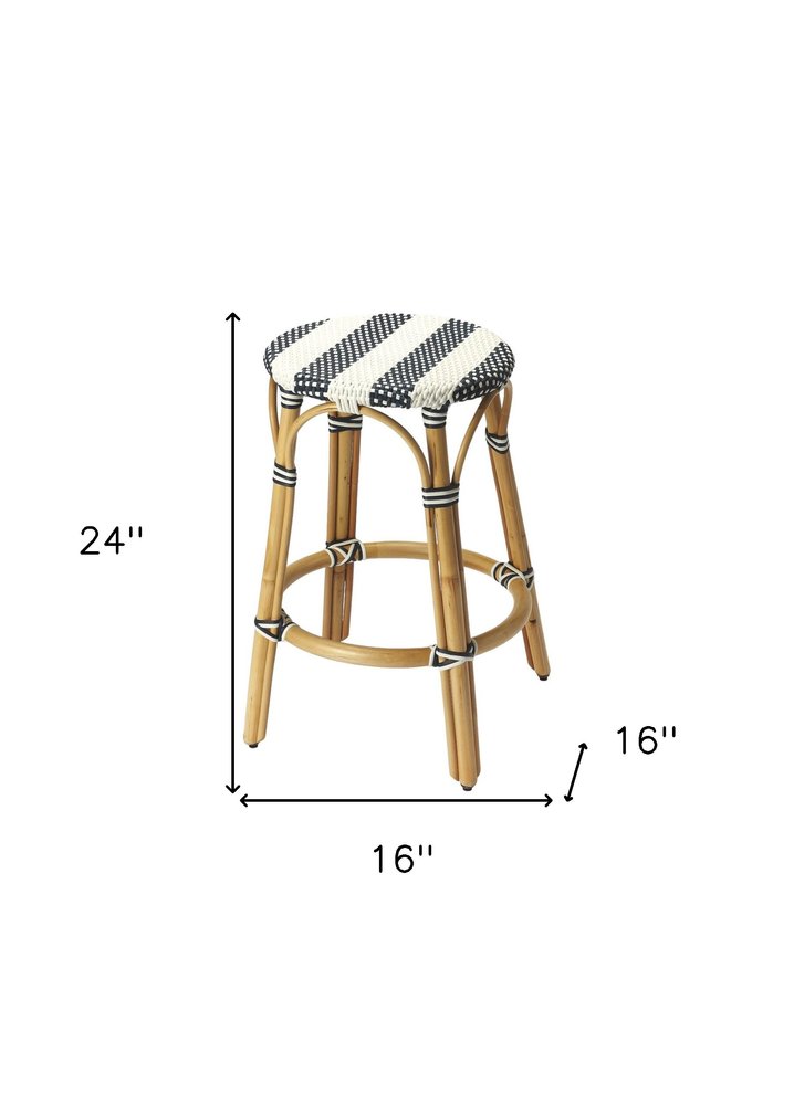24" Blue White And Natural Rattan Backless Counter Height Bar Chair HomeRoots