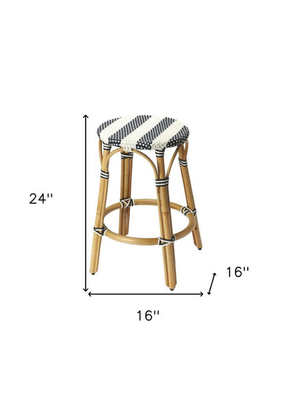24" Blue White And Natural Rattan Backless Counter Height Bar Chair HomeRoots