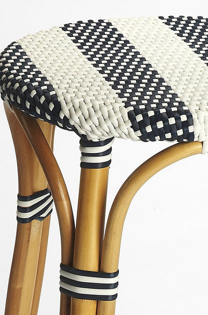 24" Blue White And Natural Rattan Backless Counter Height Bar Chair HomeRoots