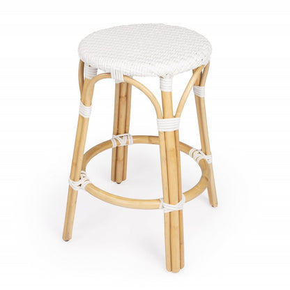 24" White and Natural Heavy Duty Rattan Backless Counter Height Bar Chair HomeRoots