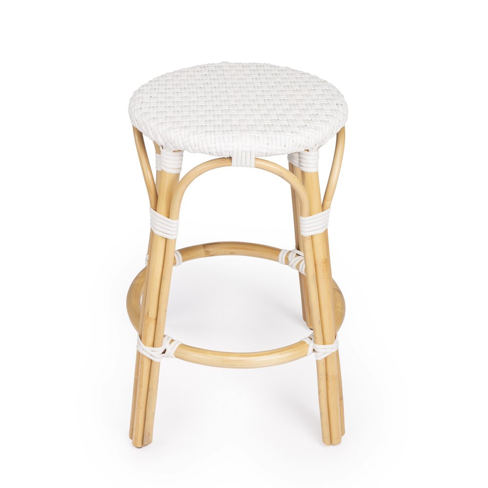 24" White and Natural Heavy Duty Rattan Backless Counter Height Bar Chair HomeRoots