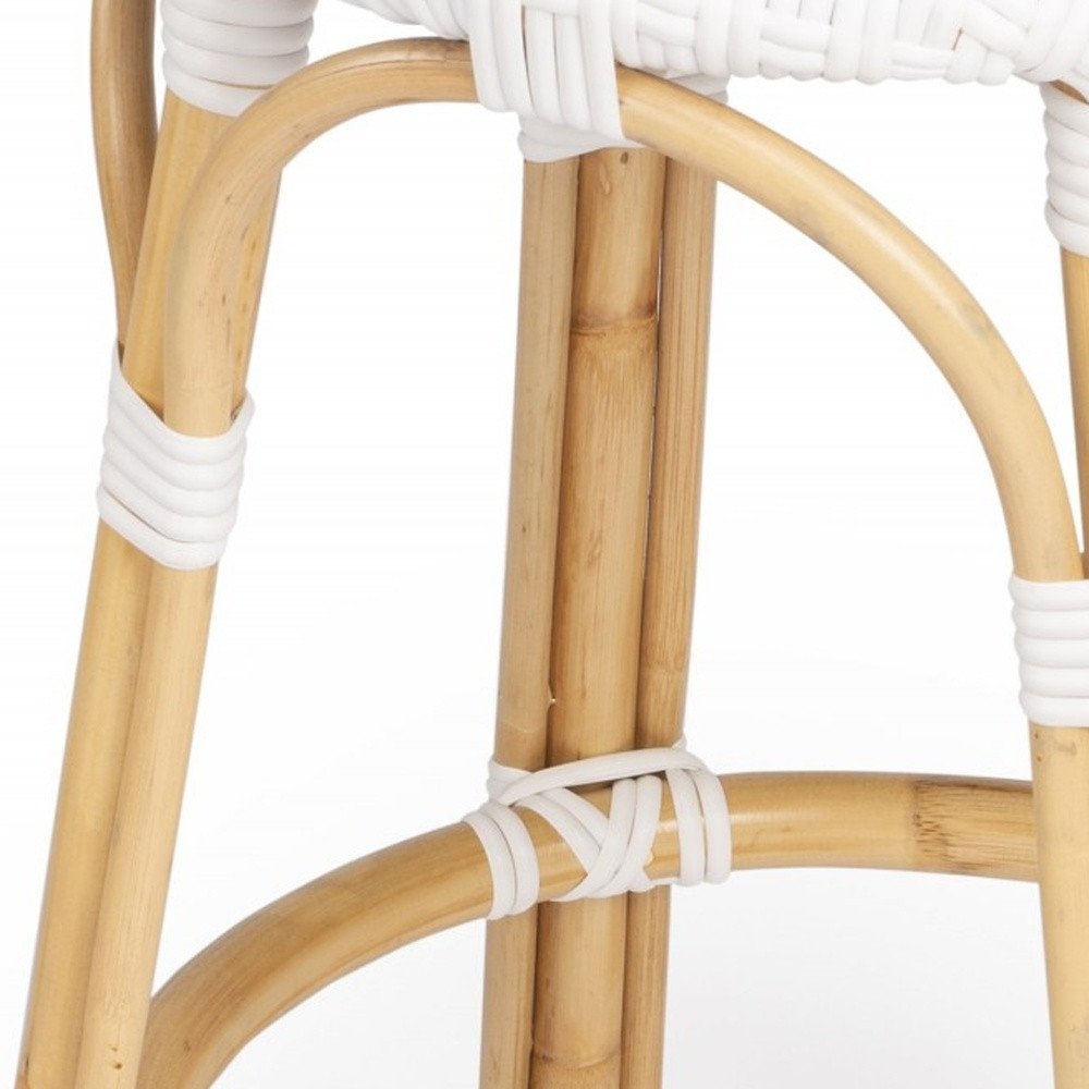 24" White and Natural Heavy Duty Rattan Backless Counter Height Bar Chair HomeRoots