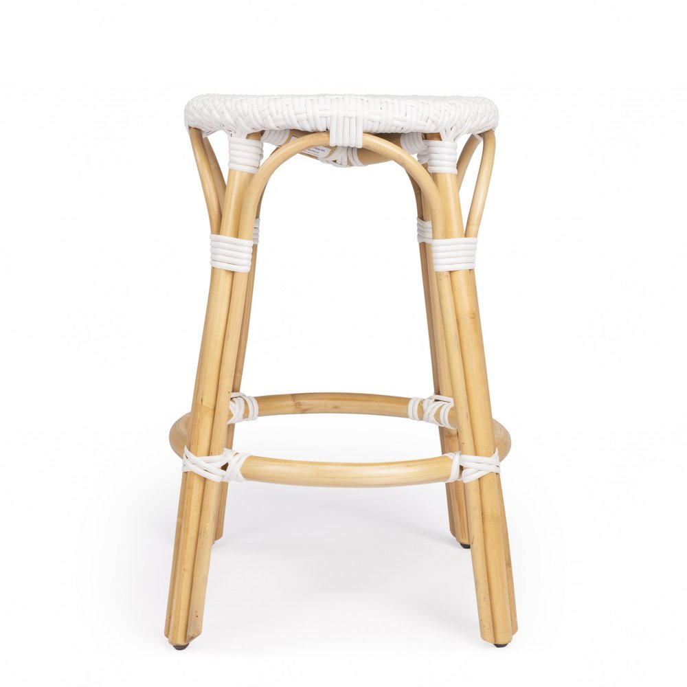 24" White and Natural Heavy Duty Rattan Backless Counter Height Bar Chair HomeRoots