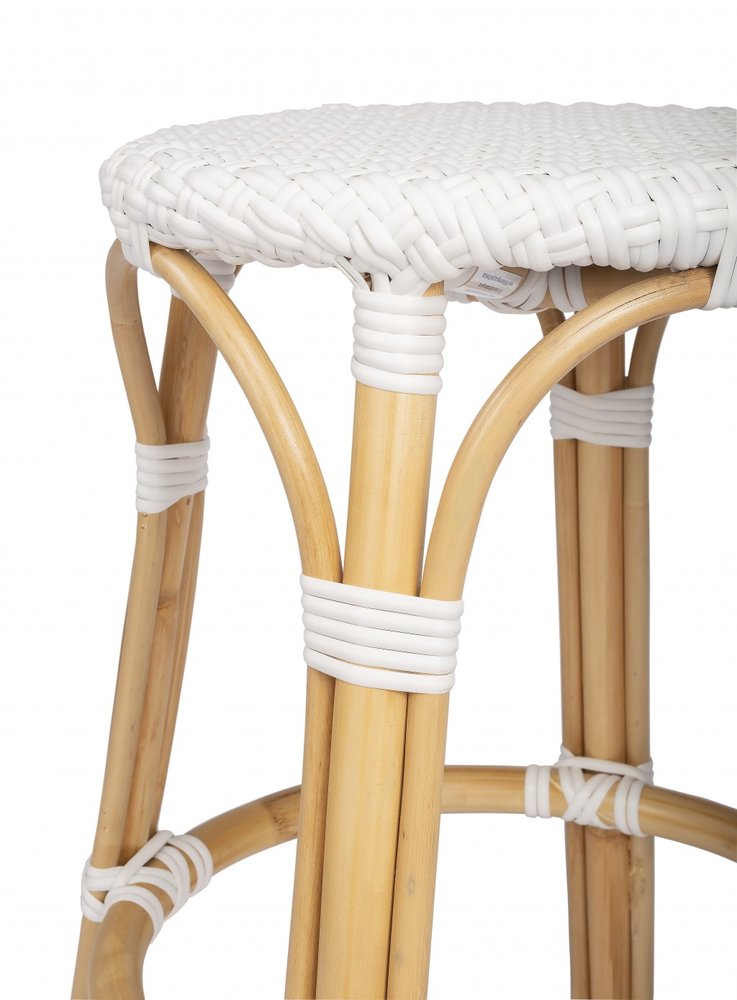 24" White and Natural Heavy Duty Rattan Backless Counter Height Bar Chair HomeRoots
