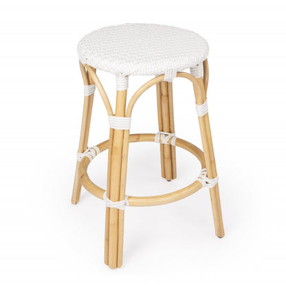 24" White and Natural Heavy Duty Rattan Backless Counter Height Bar Chair HomeRoots