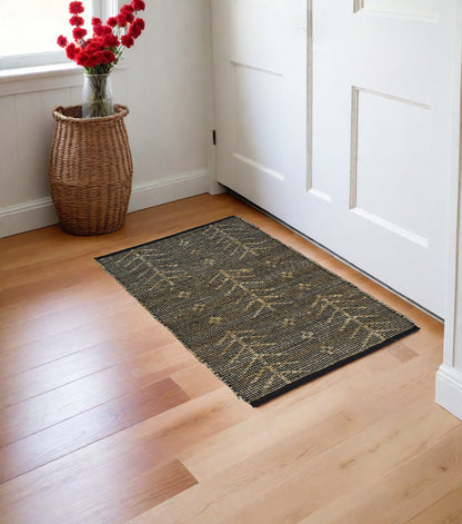 2' X 3' Black Distressed Tribal Scatter Rug