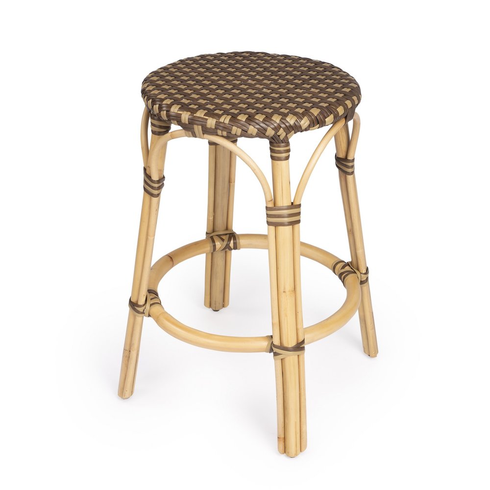 24" Natural and Brown Rattan Backless Counter Height Bar Chair HomeRoots