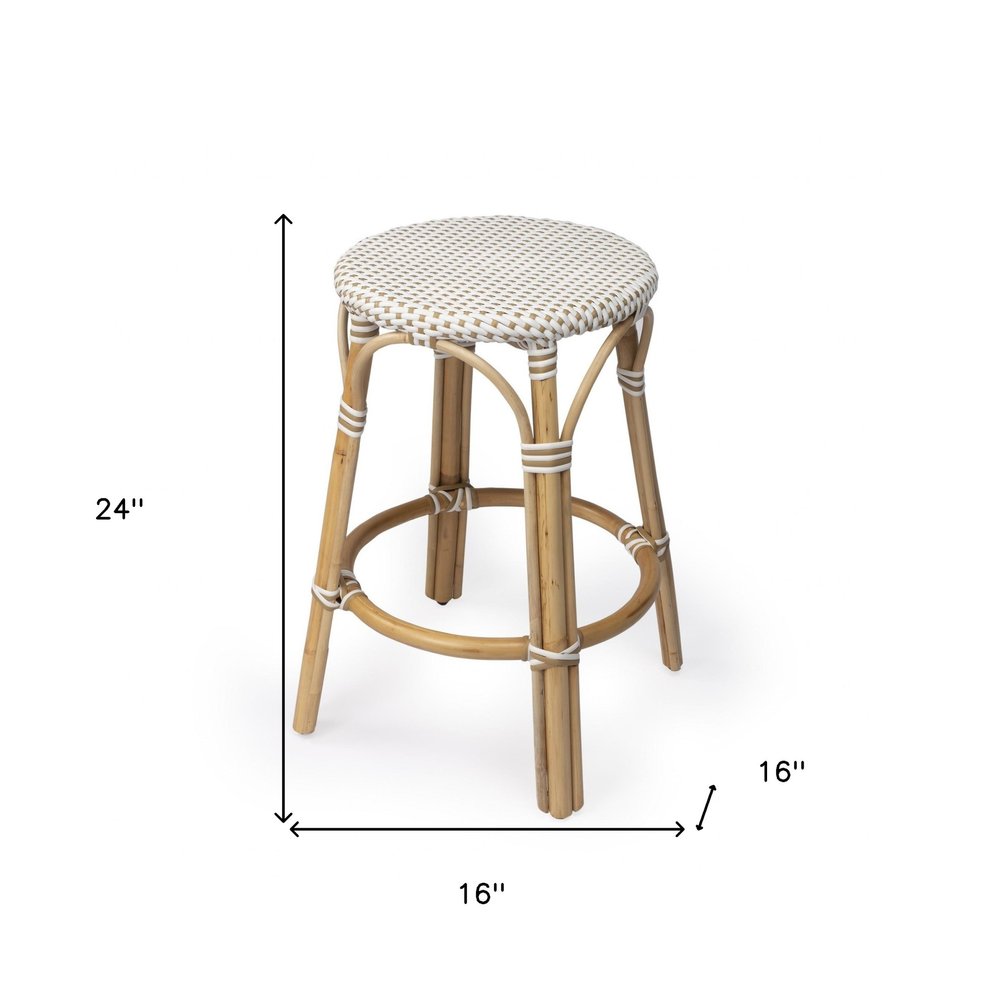 24" Natural and White Rattan Backless Counter Height Bar Chair HomeRoots