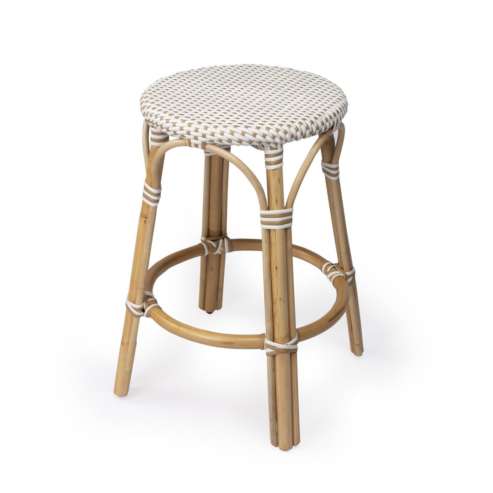 24" Natural and White Rattan Backless Counter Height Bar Chair HomeRoots