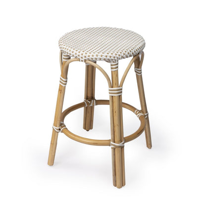 24" Natural and White Rattan Backless Counter Height Bar Chair HomeRoots