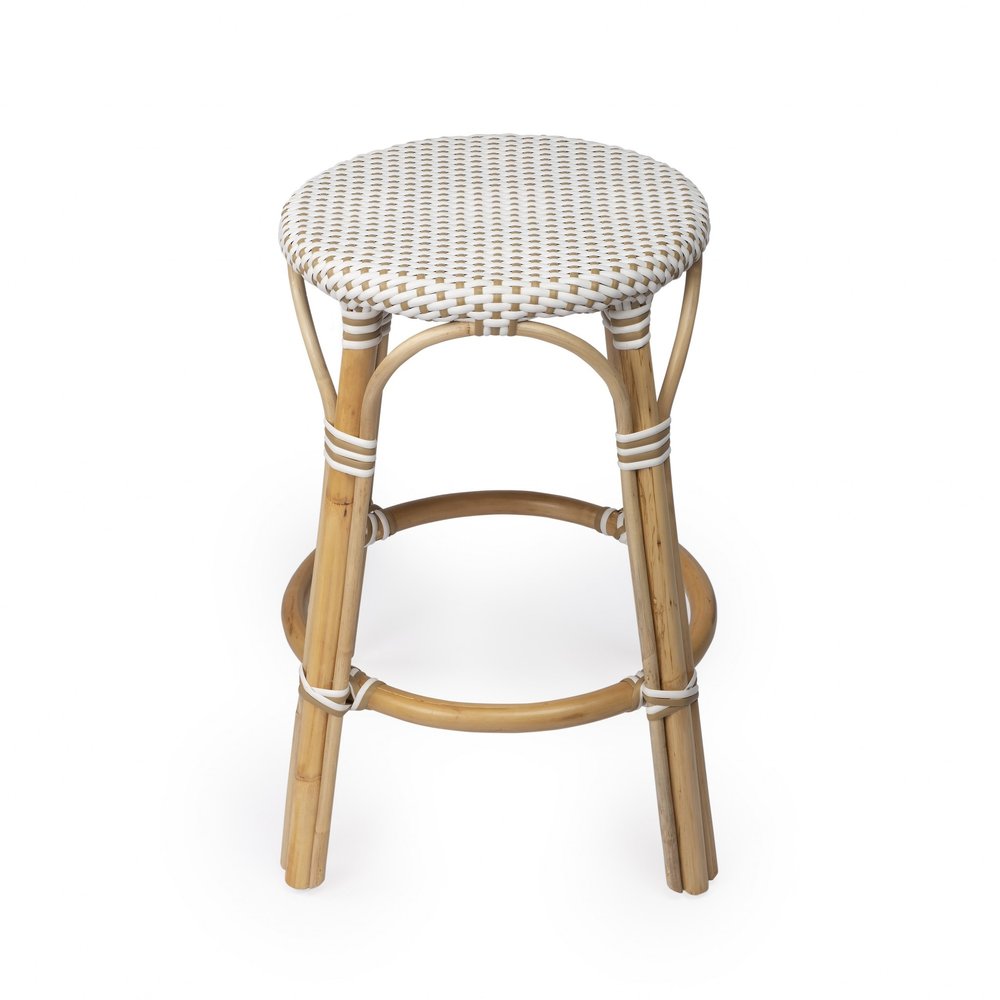 24" Natural and White Rattan Backless Counter Height Bar Chair HomeRoots